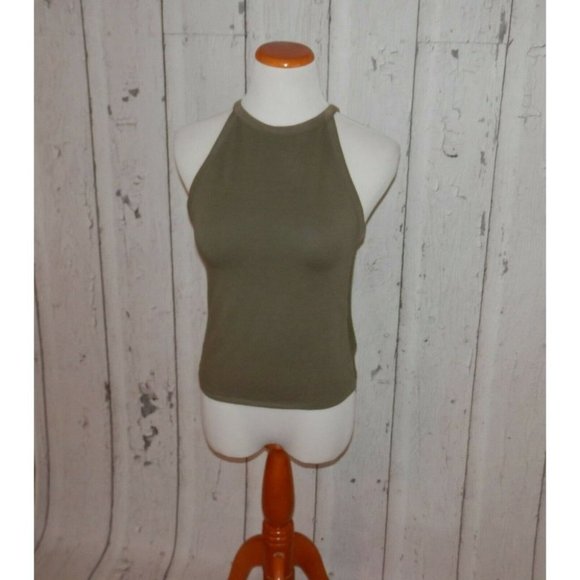 NEW American Eagle Juniors Large Army Green Mesh Sides Tank Top Shirt NWT 3541 - Picture 1 of 11